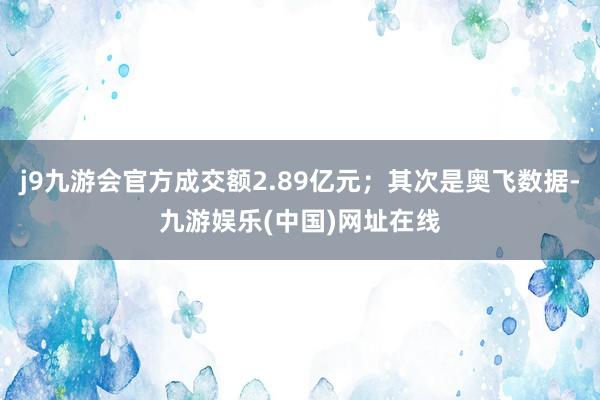 j9九游会官方成交额2.89亿元；其次是奥飞数据-九游娱乐(中国)网址在线